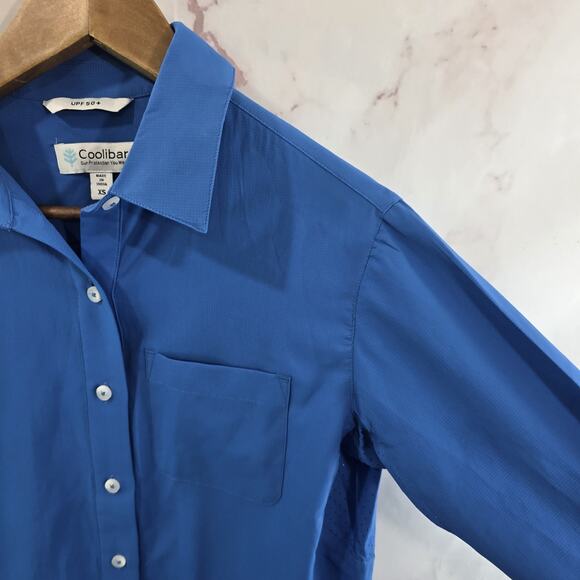 Coolibar Shirt Womens XS Blue Long Sleeve Button Sun UPF 50 Roll Up - Picture 9 of 10